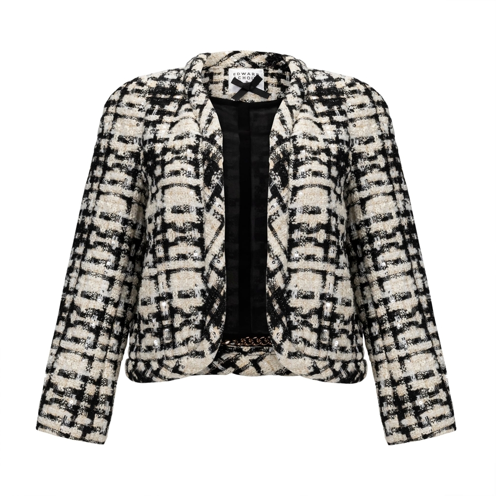 Edward Achour Cropped Metallic Jacket - Black + Cream
